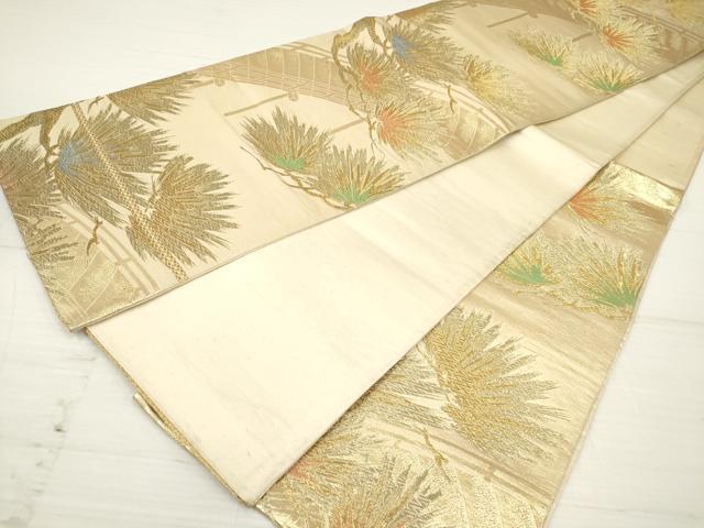 平和屋着物◎六通柄袋帯 渡橋松文 金糸 正絹 逸品 DAAZ5902ea