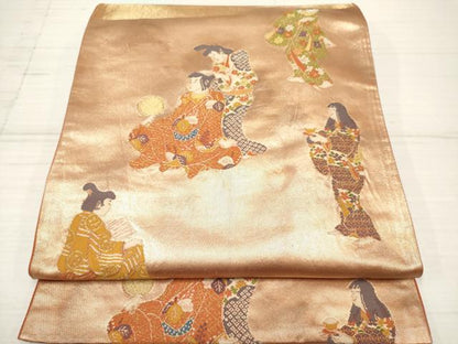 平和屋着物◎六通柄袋帯 女人文 金糸 引箔 正絹 逸品 DAAZ5904ea
