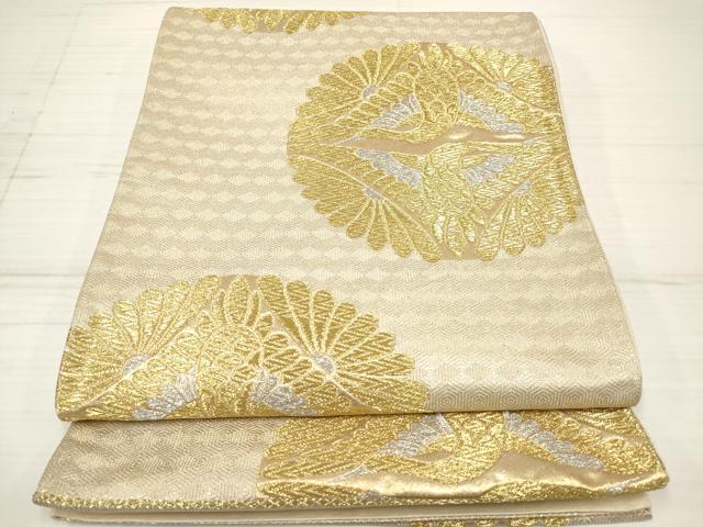 平和屋着物◎六通柄袋帯 双鶴菊丸文 金銀糸 正絹 逸品 DAAZ5906ea