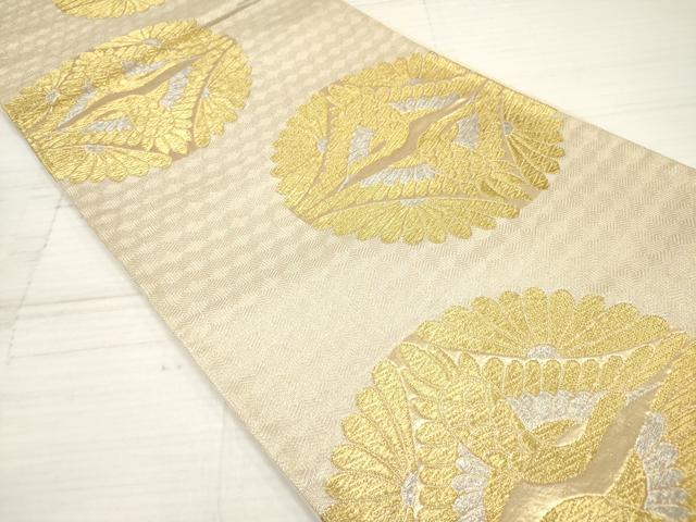 平和屋着物◎六通柄袋帯 双鶴菊丸文 金銀糸 正絹 逸品 DAAZ5906ea