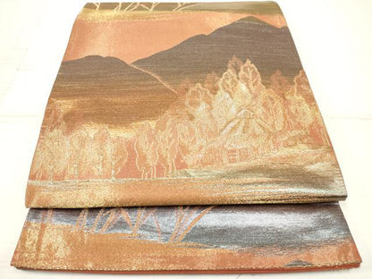平和屋着物◎六通柄袋帯 風景樹林文 金糸 正絹 逸品 DAAZ5907ea