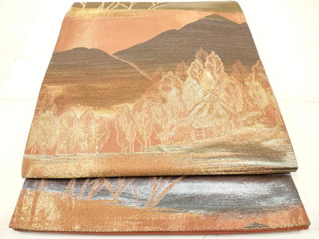 平和屋着物◎六通柄袋帯 風景樹林文 金糸 正絹 逸品 DAAZ5907ea