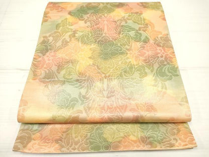 平和屋着物◎六通柄袋帯 洋花文 正絹 逸品 DAAZ5909ea