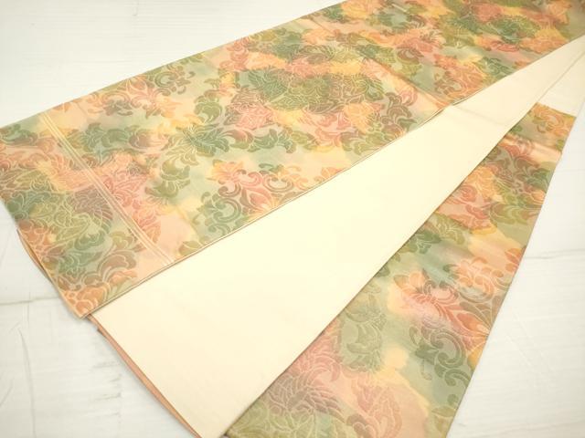 平和屋着物◎六通柄袋帯 洋花文 正絹 逸品 DAAZ5909ea