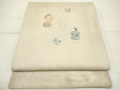 平和屋着物◎太鼓柄袋帯 童子花文 金銀糸 正絹 逸品 DAAZ5910ea