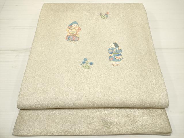 平和屋着物◎太鼓柄袋帯 童子花文 金銀糸 正絹 逸品 DAAZ5910ea