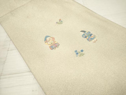 平和屋着物◎太鼓柄袋帯 童子花文 金銀糸 正絹 逸品 DAAZ5910ea