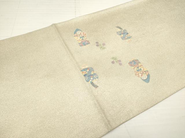 平和屋着物◎太鼓柄袋帯 童子花文 金銀糸 正絹 逸品 DAAZ5910ea