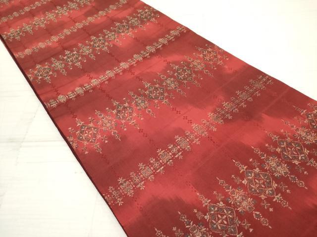 平和屋着物◎両面 全通柄袋帯 横段洋花文 金糸 正絹 逸品 DAAZ5921ea