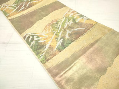 平和屋着物◎六通柄袋帯 重ね山文 金銀糸 正絹 逸品 DAAZ5924ea