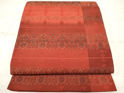 平和屋着物◎全通柄袋帯　横段花文　金糸　正絹　逸品　DAAZ5925ea