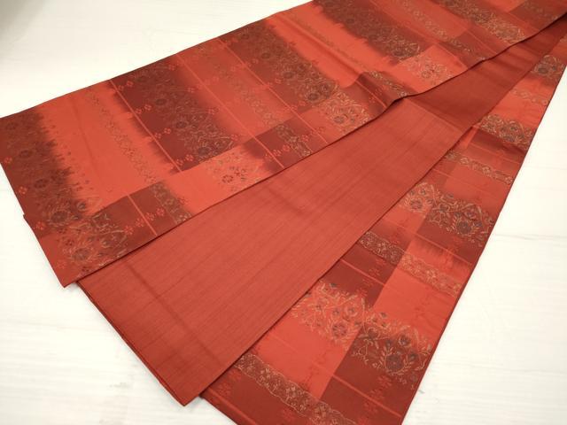 平和屋着物◎全通柄袋帯　横段花文　金糸　正絹　逸品　DAAZ5925ea