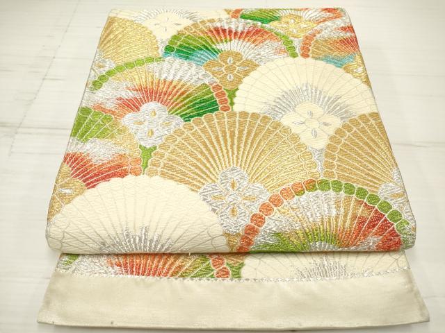 平和屋着物◎六通柄袋帯 唐織 花青海波 金銀糸 正絹 逸品 DAAZ5928ea