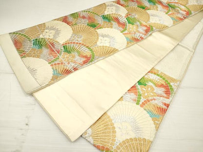 平和屋着物◎六通柄袋帯 唐織 花青海波 金銀糸 正絹 逸品 DAAZ5928ea