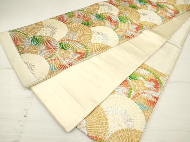 平和屋着物◎六通柄袋帯 唐織 花青海波 金銀糸 正絹 逸品 DAAZ5928ea