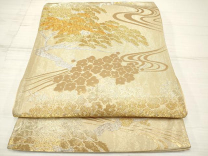 平和屋着物◎六通柄袋帯 流水枝梅松文 金銀糸 正絹 逸品 DAAZ5930ea