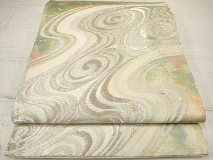 平和屋着物◎六通柄袋帯 流水文 銀糸 正絹 逸品 DAAZ5941ea