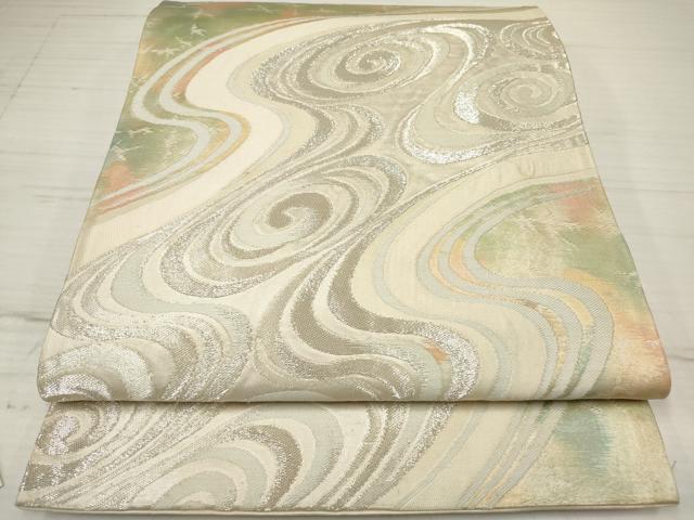平和屋着物◎六通柄袋帯 流水文 銀糸 正絹 逸品 DAAZ5941ea