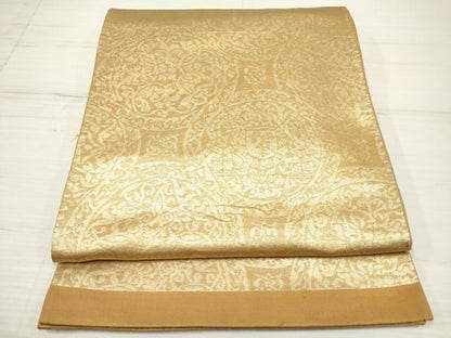 平和屋着物◎六通柄袋帯　花絵皿文　正絹　逸品　DAAZ5942ea