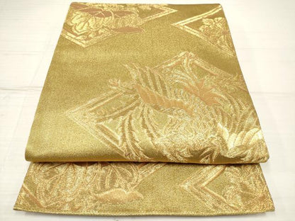 平和屋着物◎六通柄袋帯 鳳凰桐花菱文 金糸 正絹 逸品 DAAZ5943ea