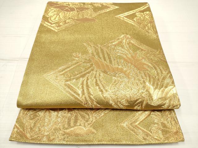 平和屋着物◎六通柄袋帯 鳳凰桐花菱文 金糸 正絹 逸品 DAAZ5943ea