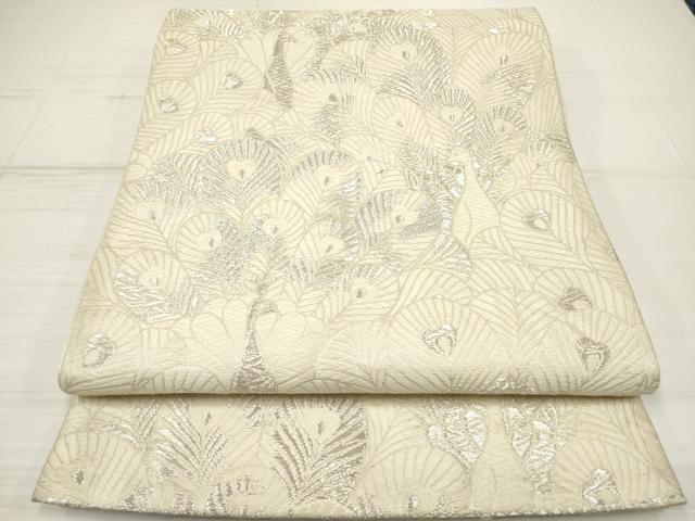 平和屋着物◎六通柄袋帯 孔雀 銀糸 正絹 逸品 DAAZ5946ea