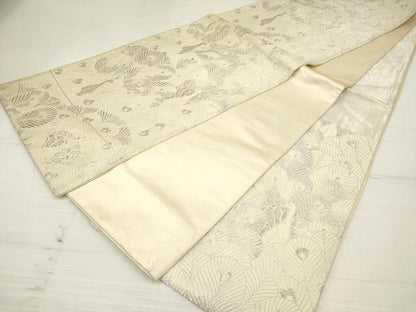 平和屋着物◎六通柄袋帯 孔雀 銀糸 正絹 逸品 DAAZ5946ea