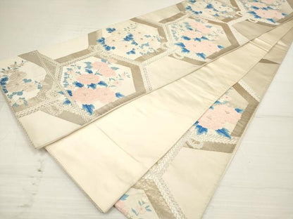 平和屋着物◎西陣 六通柄袋帯 唐織 亀甲結び紐花文 金銀糸 正絹 逸品 DAAZ5951ea