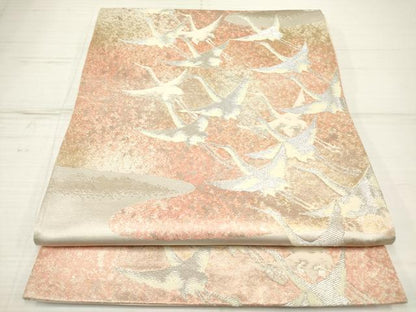 平和屋着物◎六通柄袋帯　飛鶴　金銀糸　正絹　逸品　DAAZ5968ea