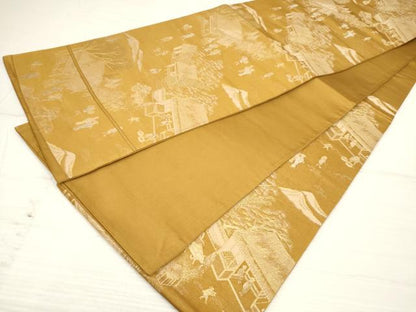 平和屋着物◎六通柄袋帯 人物風景文 金銀糸 正絹 逸品 DAAZ5969ea