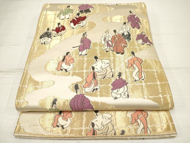 平和屋着物◎六通柄袋帯 流水人物文 金糸 正絹 逸品 DAAZ5970ea
