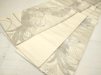 平和屋着物◎六通柄袋帯　唐織　扇面鳳凰花文　銀糸　正絹　逸品　DAAZ5971ea