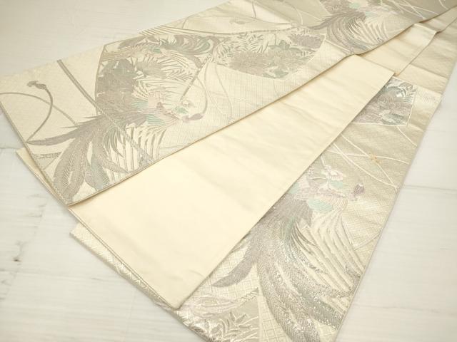 平和屋着物◎六通柄袋帯　唐織　扇面鳳凰花文　銀糸　正絹　逸品　DAAZ5971ea