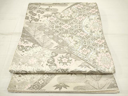平和屋着物◎六通柄袋帯 唐織 裂取古代錦文 プラチナ箔 正絹 逸品 DAAZ5972ea