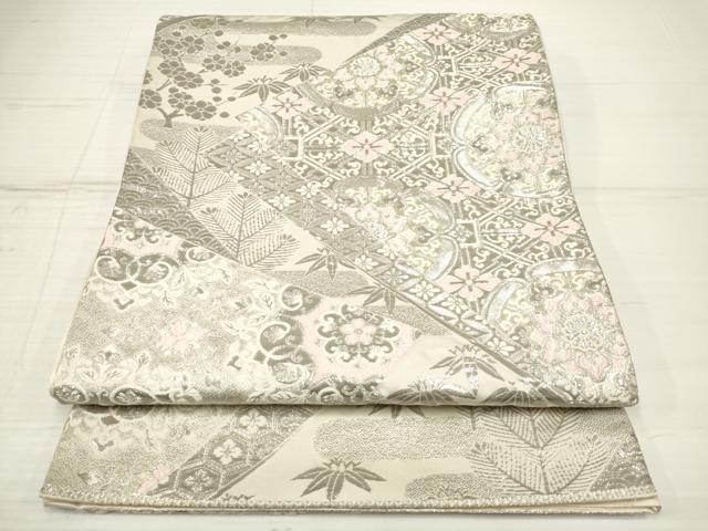 平和屋着物◎六通柄袋帯 唐織 裂取古代錦文 プラチナ箔 正絹 逸品 DAAZ5972ea