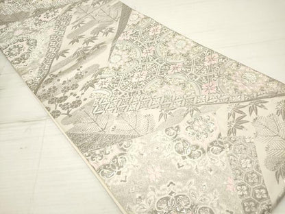 平和屋着物◎六通柄袋帯 唐織 裂取古代錦文 プラチナ箔 正絹 逸品 DAAZ5972ea
