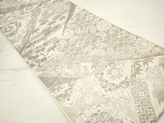 平和屋着物◎六通柄袋帯 唐織 裂取古代錦文 プラチナ箔 正絹 逸品 DAAZ5972ea