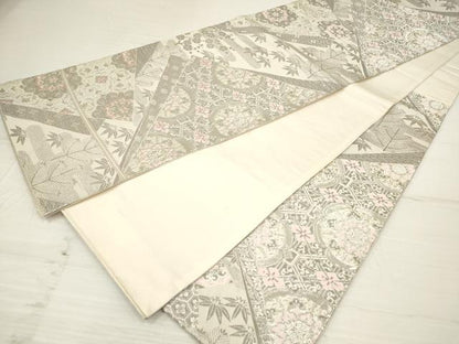 平和屋着物◎六通柄袋帯 唐織 裂取古代錦文 プラチナ箔 正絹 逸品 DAAZ5972ea