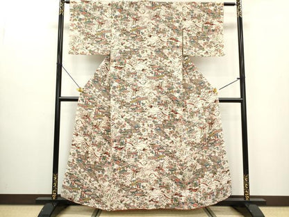 平和屋着物■上質な小紋 型染 風景文 松竹梅 正絹 逸品 DAAZ5977ea