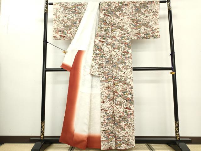 平和屋着物■上質な小紋 型染 風景文 松竹梅 正絹 逸品 DAAZ5977ea