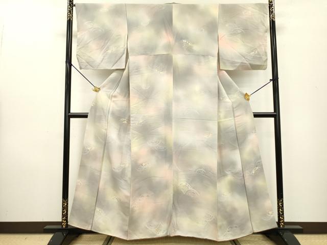 平和屋着物▼上質な小紋　地紋起こし　片輪車文　暈し染　正絹　逸品　DAAZ6012fe