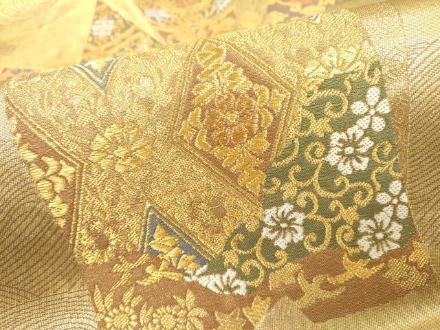 平和屋着物▼六通柄袋帯　宮廷名物文　金銀糸　引箔　鈴乃屋扱い　正絹　逸品　DAAZ6050fe