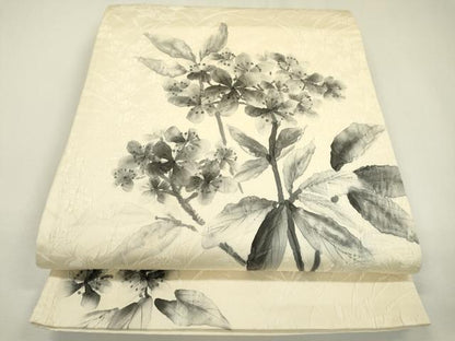 平和屋着物▼六通柄袋帯 ふくれ織 手描き 草花 正絹 逸品 DAAZ6099fe