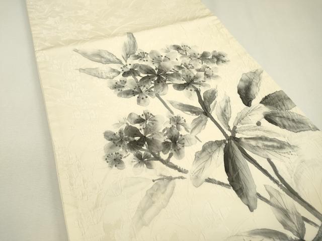平和屋着物▼六通柄袋帯 ふくれ織 手描き 草花 正絹 逸品 DAAZ6099fe