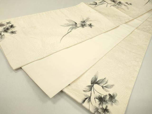 平和屋着物▼六通柄袋帯 ふくれ織 手描き 草花 正絹 逸品 DAAZ6099fe