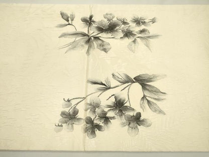 平和屋着物▼六通柄袋帯 ふくれ織 手描き 草花 正絹 逸品 DAAZ6099fe