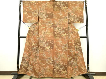 平和屋着物■上質な小紋　扇花松文　暈し染め　金彩　正絹　逸品　DAAZ6213fe