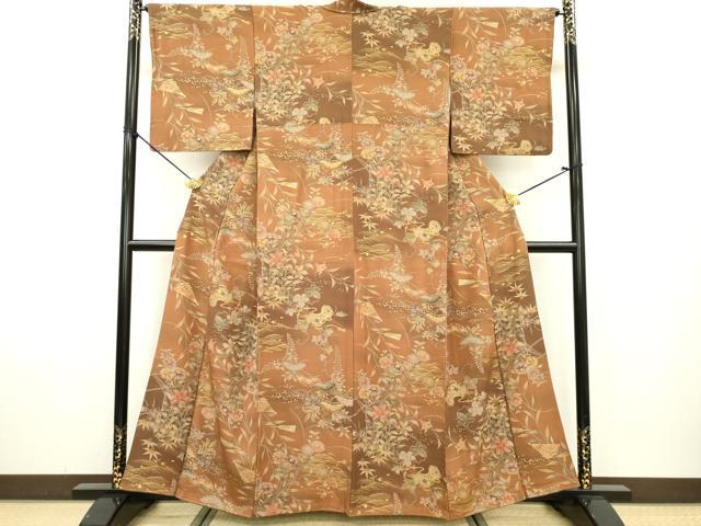 平和屋着物■上質な小紋　扇花松文　暈し染め　金彩　正絹　逸品　DAAZ6213fe