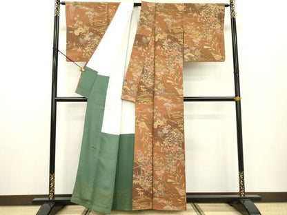 平和屋着物■上質な小紋　扇花松文　暈し染め　金彩　正絹　逸品　DAAZ6213fe