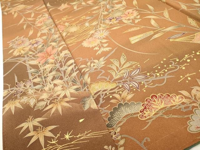 平和屋着物■上質な小紋　扇花松文　暈し染め　金彩　正絹　逸品　DAAZ6213fe